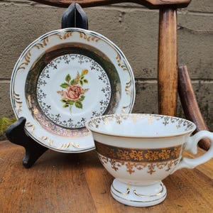Vintage Leart Tea Cup and Saucer - Green with Gold Design