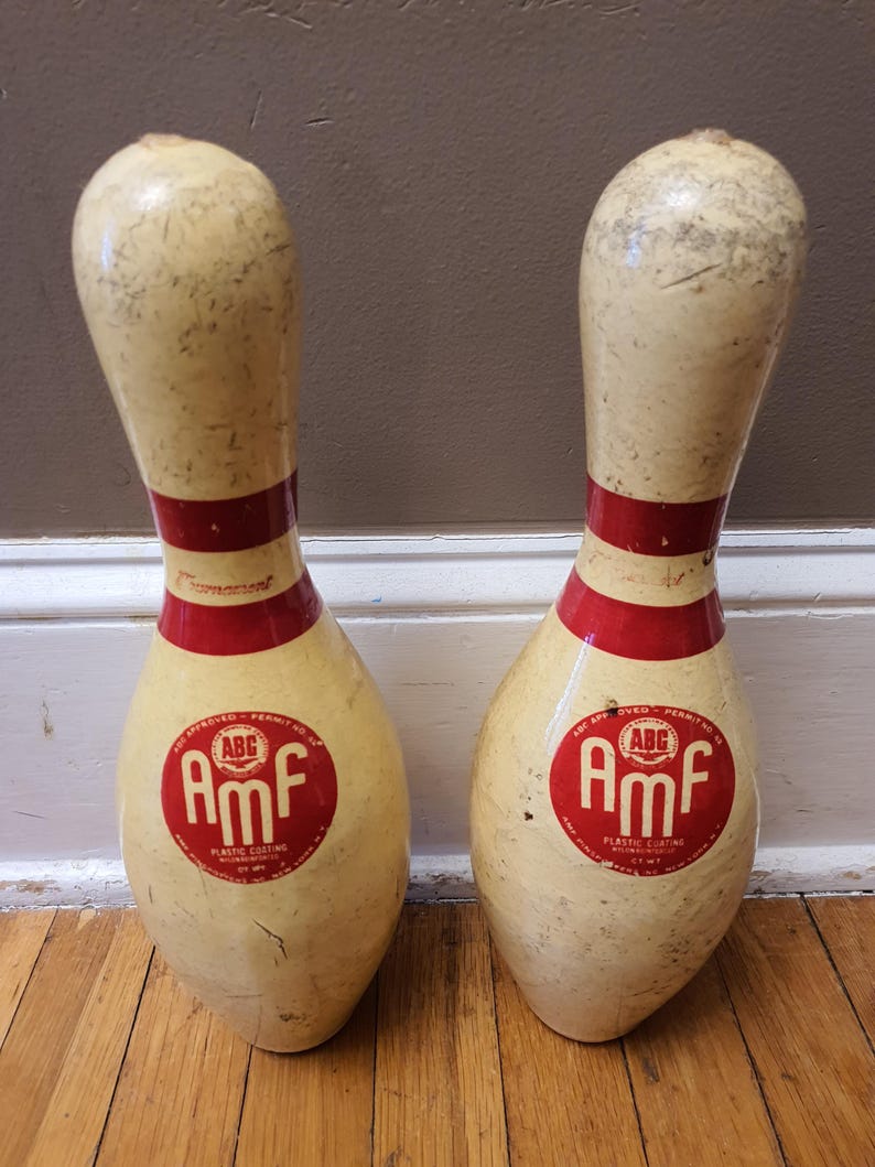 Amf String Pin 2 Vintage AMF American Machine and Foundry Bowling Pins-amf Meatball ...