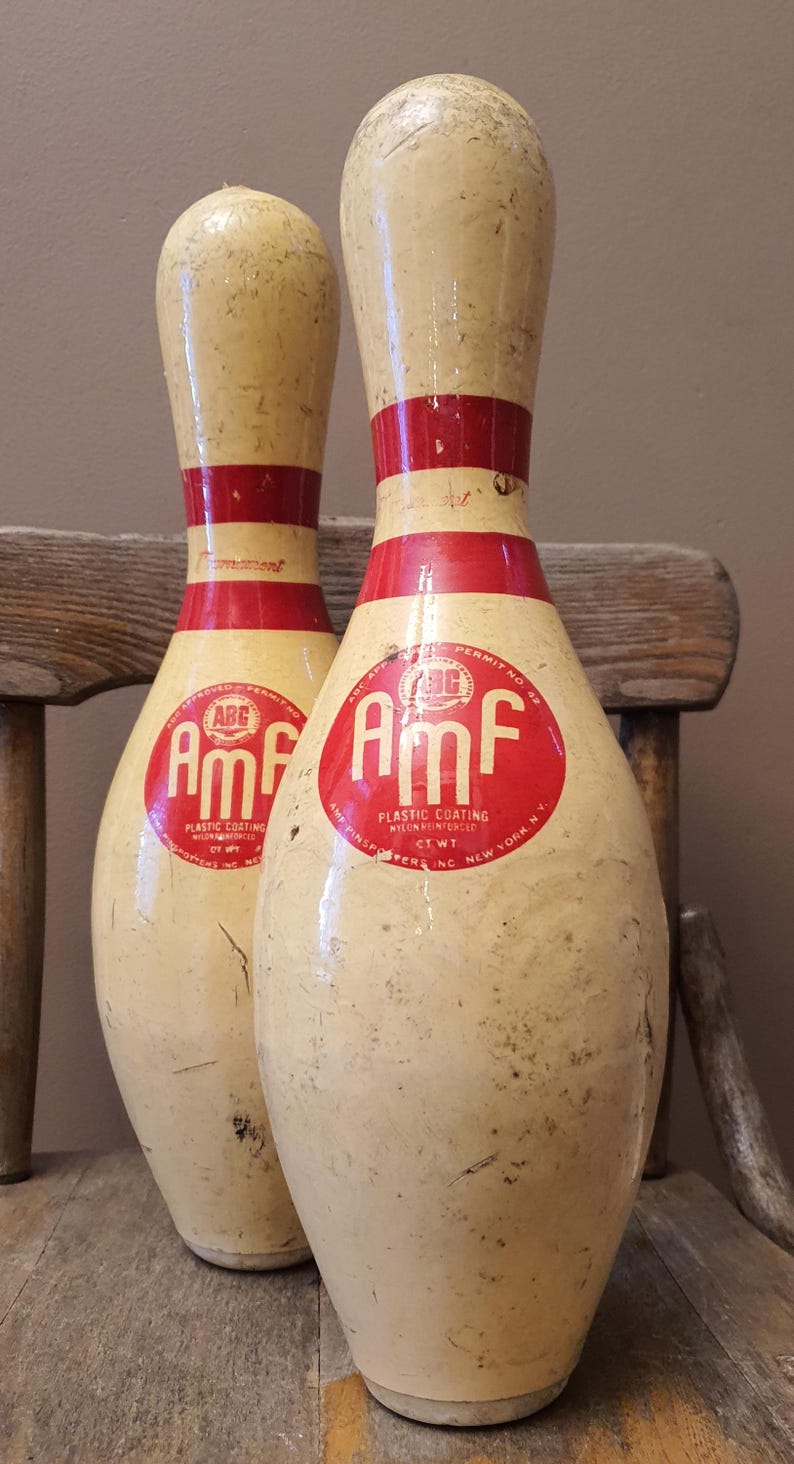 Amf String Pin 2 Vintage AMF American Machine and Foundry Bowling Pins-amf Meatball ...