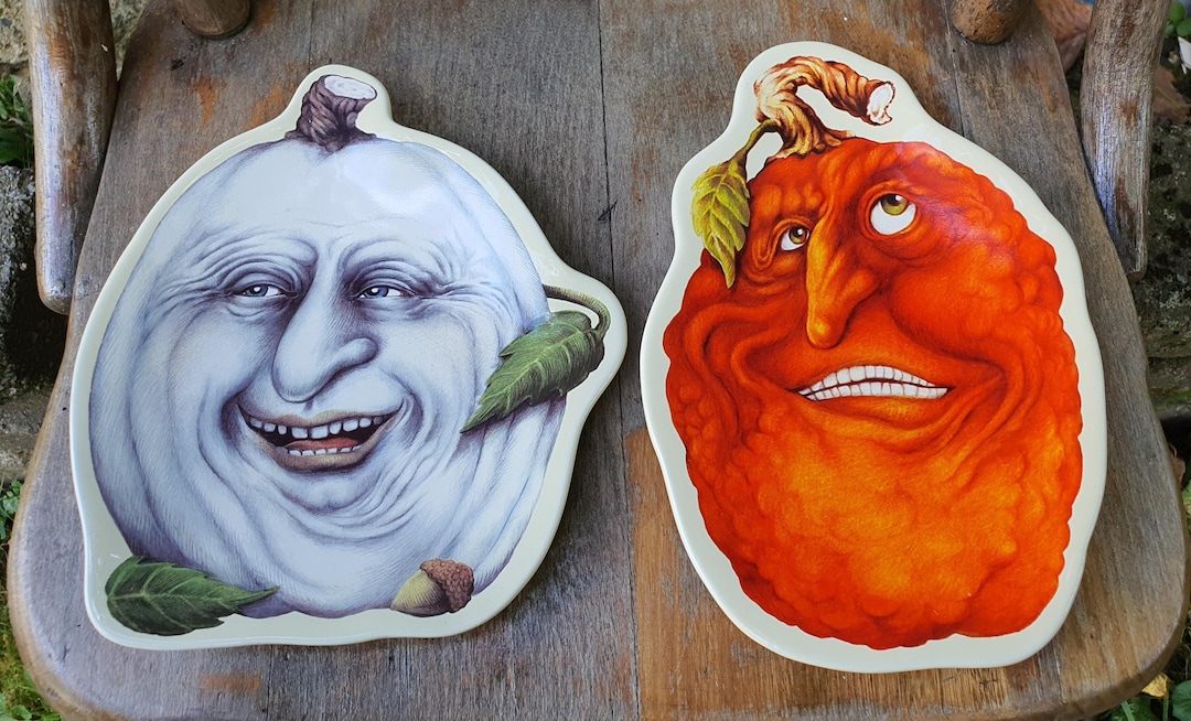 Vintage Department 56 Funny Face Halloween Pumpkin Plates Ceramic ...