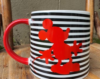 Jumbo Mickey Mouse Mug, Red Silhouette and Black Stripes