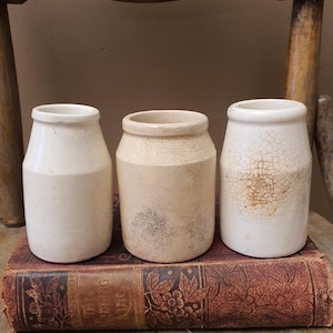 Antique English Ironstone Cream Pots - Crazed Thames Stoneware Set