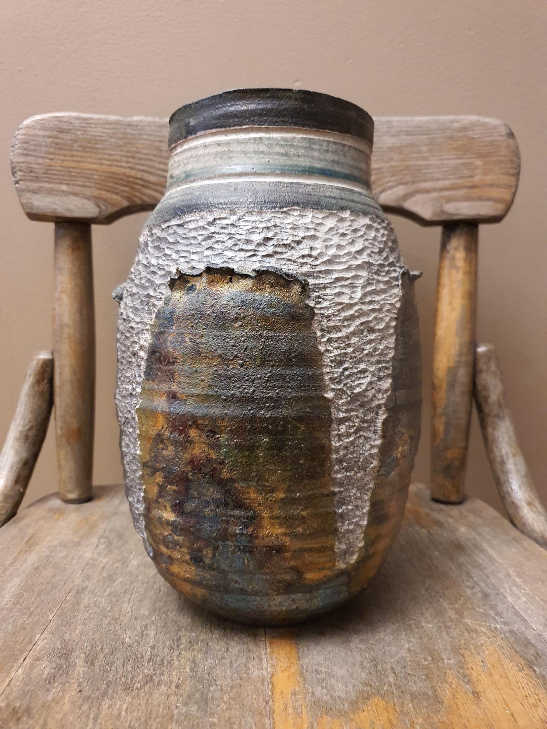 Vintage Raku Art Pottery Vase: Iridescent Textured Ceramic Display ...