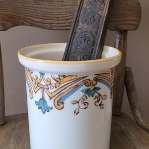 Vintage Italian Crock with Antique Carved Oak Scrollwork Panel