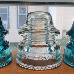 Vintage HEMINGRAY No 19 Glass Signal Insulators Dark Aqua Clear-CD 162 Hemingray Glass Insulator Lot of 3-Hemingray No 19-Signal Insulators