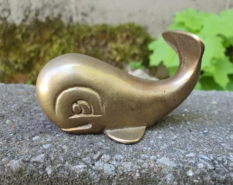 Vintage Brass Whale Paperweight-Brass Desk Accent