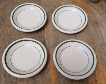 Vintage Green Stripe Butter Pats, set of 4-Restaurant Ware Striped Butter Pats
