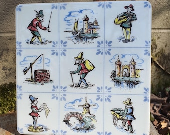 Vintage Delft Blue Hand Painted Tile, Trivet, Made in Belgium