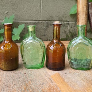 Vintage 1970s Wheaton Amber and Green Bitters Bottles Lot of 4-Vintage Wheaton Miniature Bottles-Mini Bitters Bottles-Mini Flasks-Wheaton