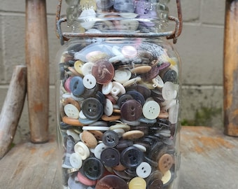 Vintage Button Collection in Ball Jar - Sewing, Craft Supplies, Mixed Lot