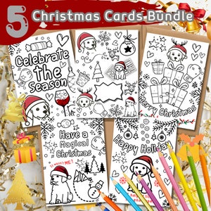 Paquete de tarjetas de Navidad para colorear, tarjeta de boxeo, tarjeta para perro, descarga digital, regalo para niños, tarjeta de perro divertido