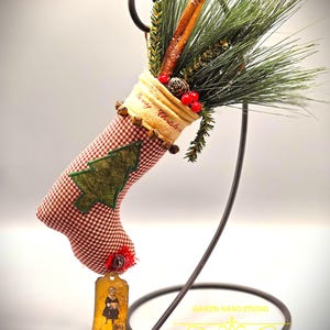 Primitive Hanging Christmas Stocking with Tag Farmhouse Handcrafted