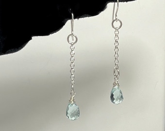 Faceted Blue Quartz and Sterling Silver Drop Earrings. Dangle Earrings. Teardrops. Touch of Sparkle. Elegant and Romantic.