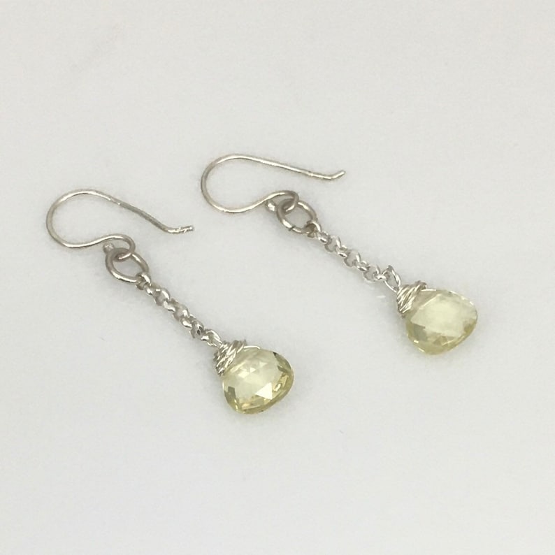 Dangle. Lemon jasper and sterling silver earrings faceted Yellow