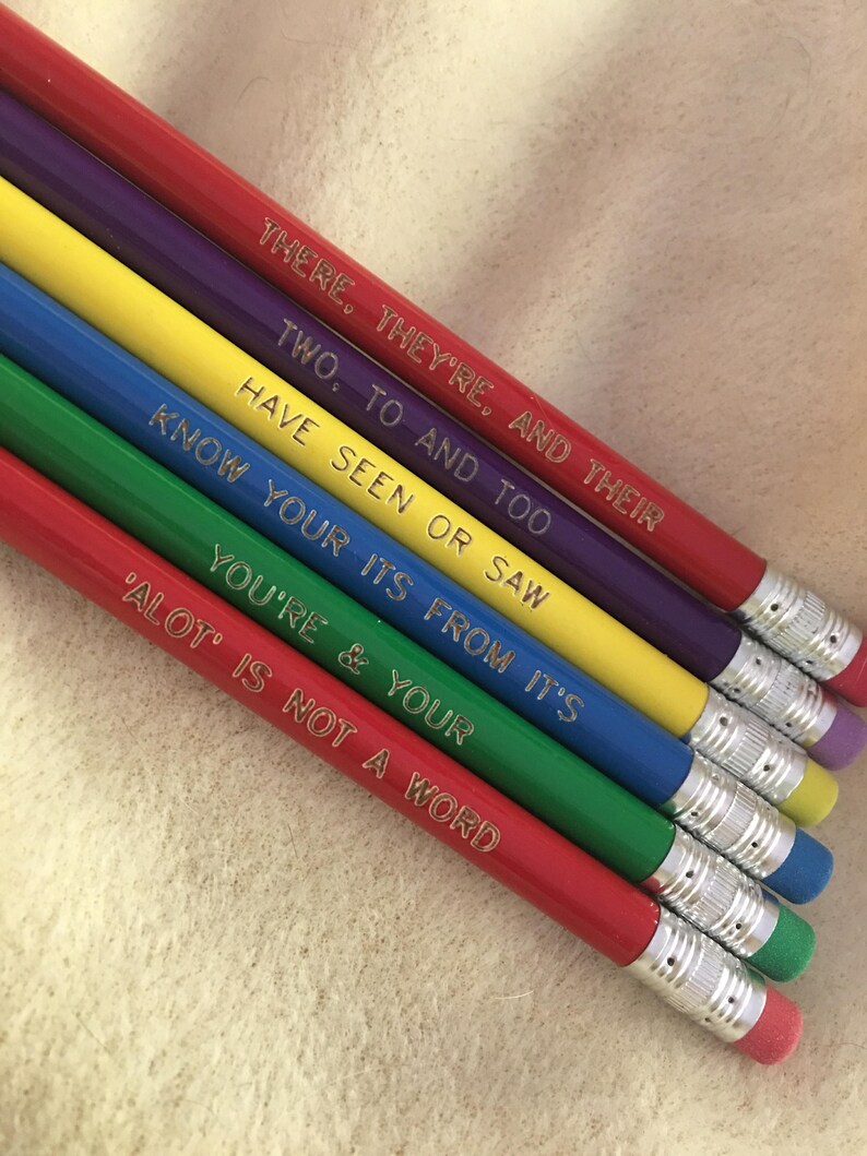 Grammar Police Pencil Set of 6 pencils with comminly misused Etsy