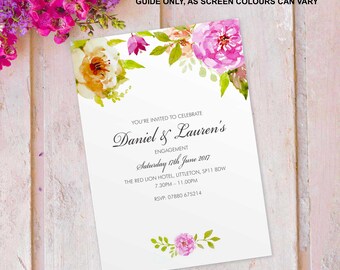 Engagment Party invitations invites cards. Personalised floral flower vintage design. 10 Pack FLF_09