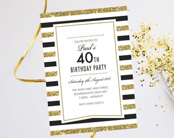 40th, 50th, 60th, 70th, 80th 90th, birthday invite for women invitations personalised party invitation card gold