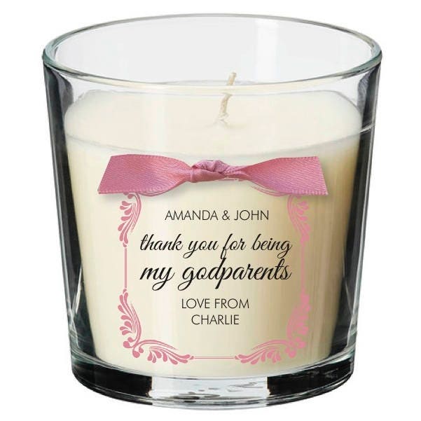 Godparents present personalised candle christening naming Etsy