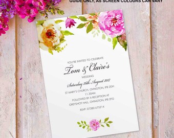 Day wedding invitations, flat postcard invites wedding cards. Personalised vintage flower floral rose design. 10 pack (FLF_01)