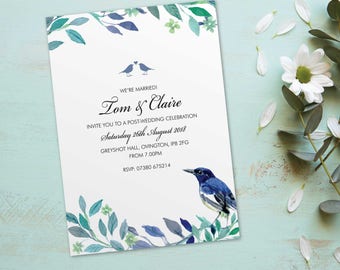 Post wedding celebration invitations invites cards we're married tied the knot. Personalised love bird vintage design. 10 pack FLF_03