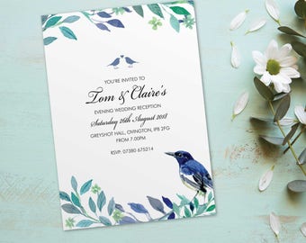 Evening wedding invitations invites cards reception party guest. Personalised love bird vintage design. 10 pack BDF_02