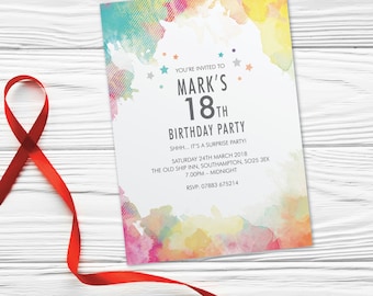 Surprise 40th, 50th, 60th, 70th, 80th 90th, birthday invite for women invitations personalised party invitation card watercolour