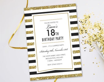 Surprise 40th, 50th, 60th, 70th, 80th 90th, birthday invite for women invitations personalised party invitation card gold