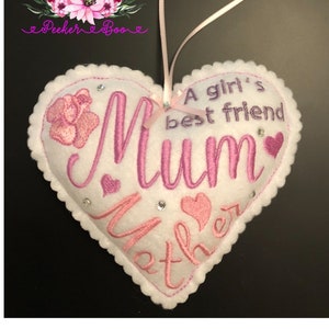 Mother&#39;s Day Mum Mom ITH Stuffed Heart Embroidery Design Keepsake for 5x7&quot; hoop. This is a design file only not a ready made item.
