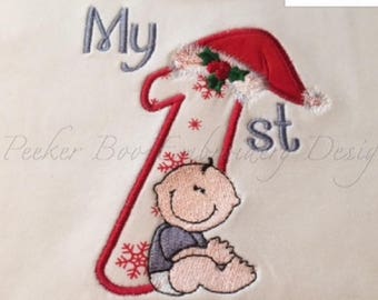 My First Christmas boy and girl embroidery applique designs for the 5x7" hoop. This is a digital design file only not a ready made item