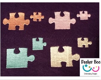 Jigsaw Puzzle pieces Embroidery Design. Available in two sizes, individual pieces in approx 2" and 1" sizes.
