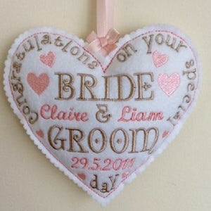 Bride and Groom Heart Stuffy, ITH,  Embroidery Design. Wedding Day Keepsake for 5x7&quot; hoop. This is a design file only not a ready made item.