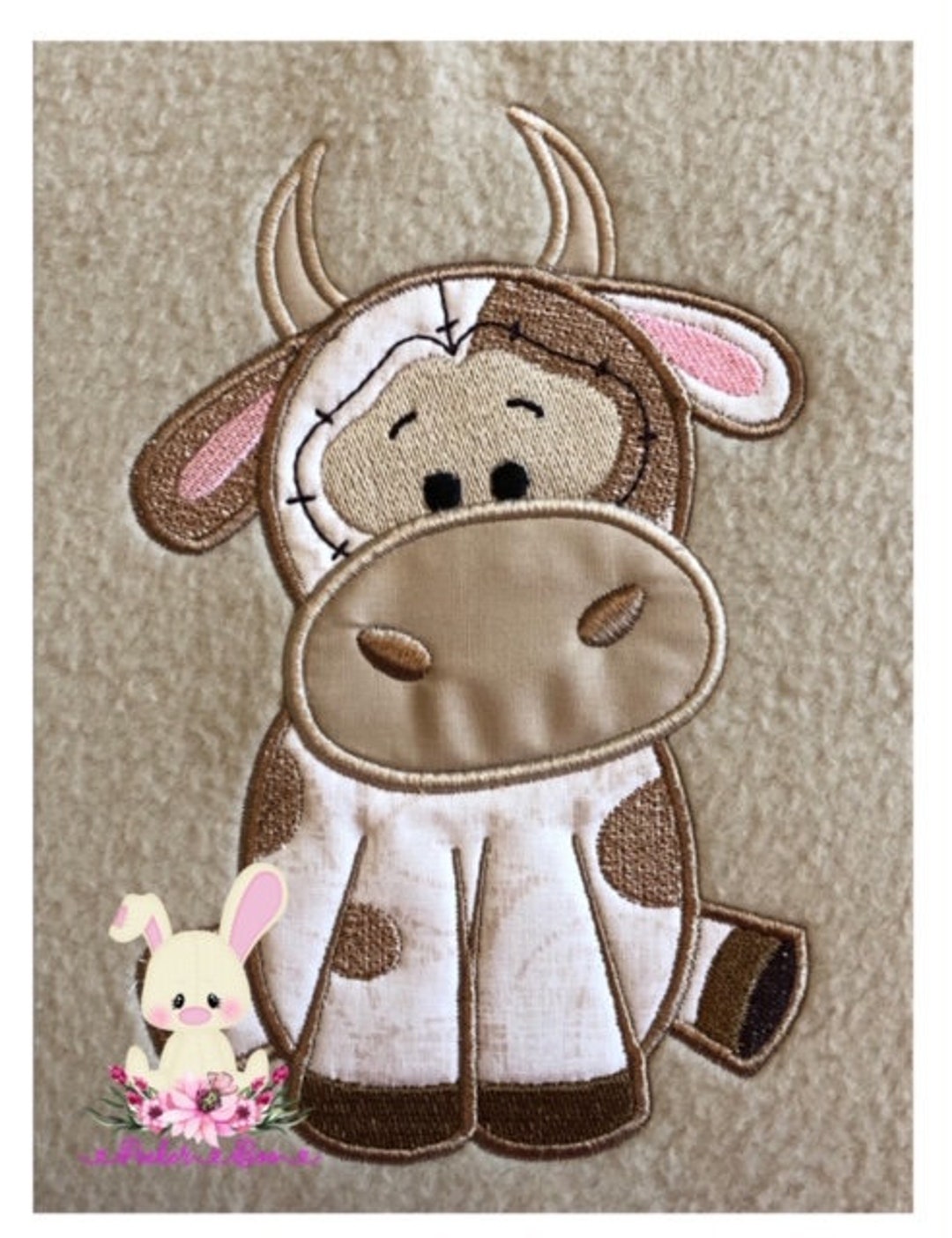 Sew Cute Applique Fabric Cow Machine Embroidery Applique Design. 4x4