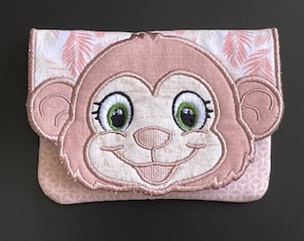 CUTE Monkeys in a Banana Zip Pouch  Purse Handmade & Unique Gift Home Decoration Toy