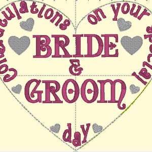 Bride and Groom Heart Stuffy, ITH, Embroidery Design. Wedding Day Keepsake for 5x7 hoop. This is a design file only not a ready made item. image 2