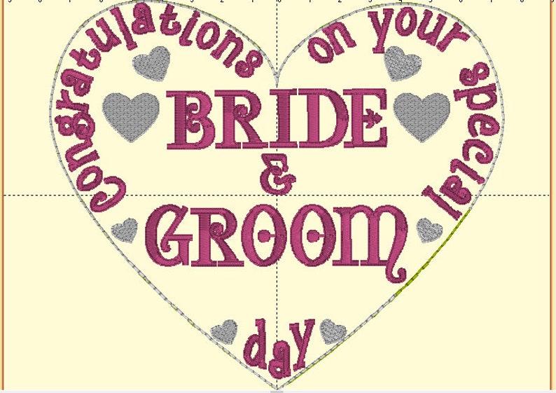 Bride and Groom Heart Stuffy, ITH, Embroidery Design. Wedding Day Keepsake for 5x7 hoop. This is a design file only not a ready made item. image 2