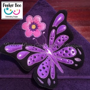 In the hoop 3D Schmetterling Handtuch Peeker Stickerei Applikation Design. Dies ist eine Stickdatei nur kein fertiges Handtuch.