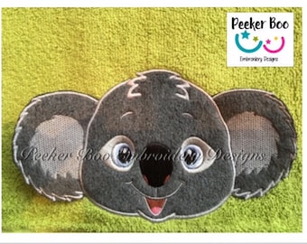 Totally gorgeous Koala Bear 3D Towel Peeker Embroidery Applique Design. 5x7" hoop. This is a design file only not a ready made item.