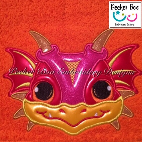 Dragon Towel Peeker Embroidery Applique Design. 5x7" hoop. This is a design file only not a ready made towel.