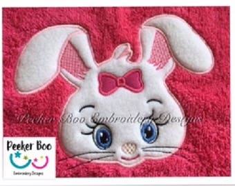 Super Cute Rabbit Towel Peeker Embroidery Applique Design. 5x7" hoop. This is a design file only not a ready made towel.