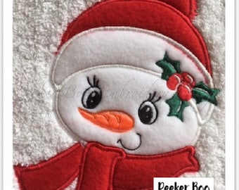 Chilly the Snowman towel peeker Christmas embroidery applique Design 5x7" hoop. This is a digital design file only, not a ready made item.