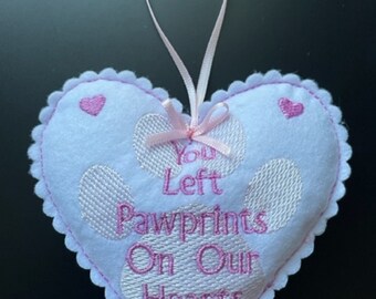 Pawprints Stuffy Embroidery Design Keepsake for 4x4" hoop. Furbaby/pet remembrance. 2 designs. This is a design file only not a made item.