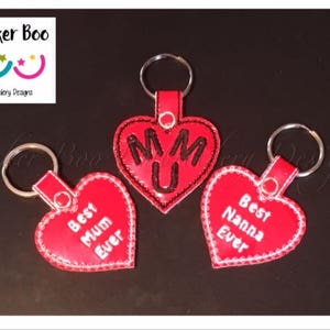 Set von 3 Muttertag Schlüsselanhänger Stickerei Geschenk Design. Dies ist eine reine Stickdatei.
