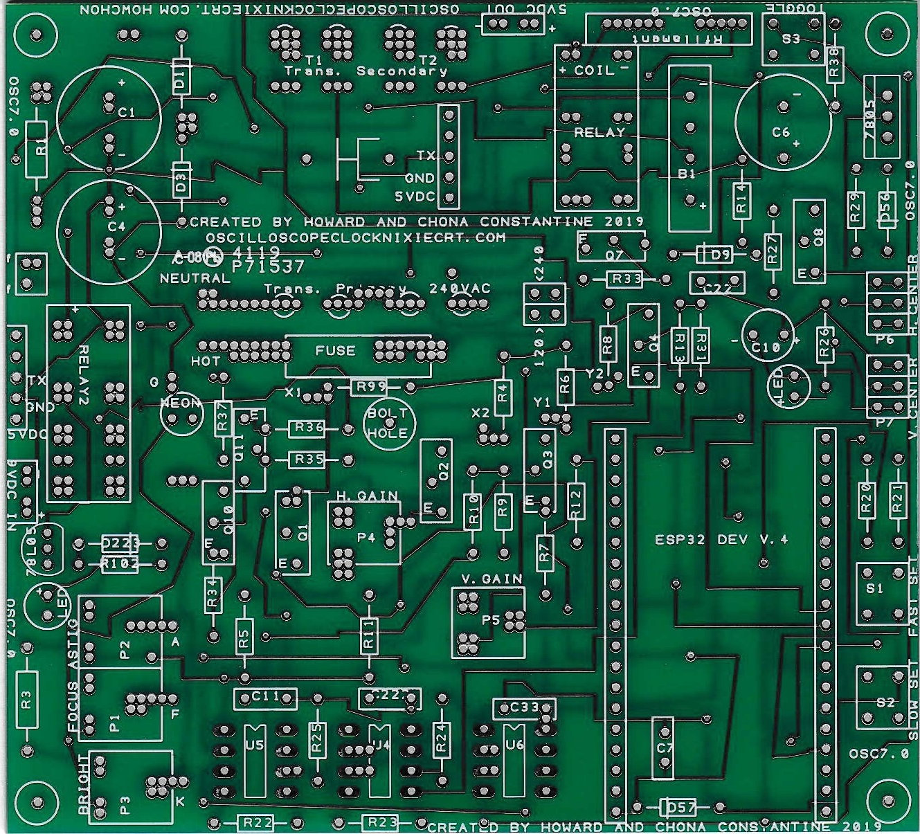 HV version OSC7.8 Oscilloscope Clock KIT (unassembled) includes pcb, upgraded components and special high voltage transformer for large CRTs