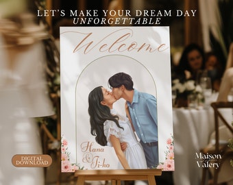 Wedding Welcome Sign Wedding Custom Banner Illustrated Wedding Decor Personalised Wedding Signage Custom Bridal Shower Decor Wedding Party