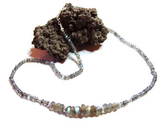 Necklace - Labradorite and Karen Hill Tribe Silver Beads with Sterling Silver Clasp. Hand-knotted with silk.