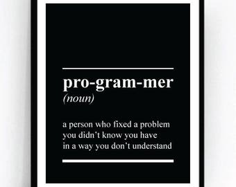 Programmer Definition Art Print For Geeks, Office Wall Gallery Decor, Dictionary Quote Computer Coding Software Engineer Programming Joke