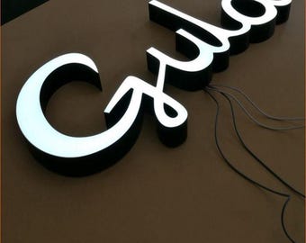 Insegna aziendale personalizzata a LED 3D, lettere a canale illuminate frontalmente, segnaletica per esterni