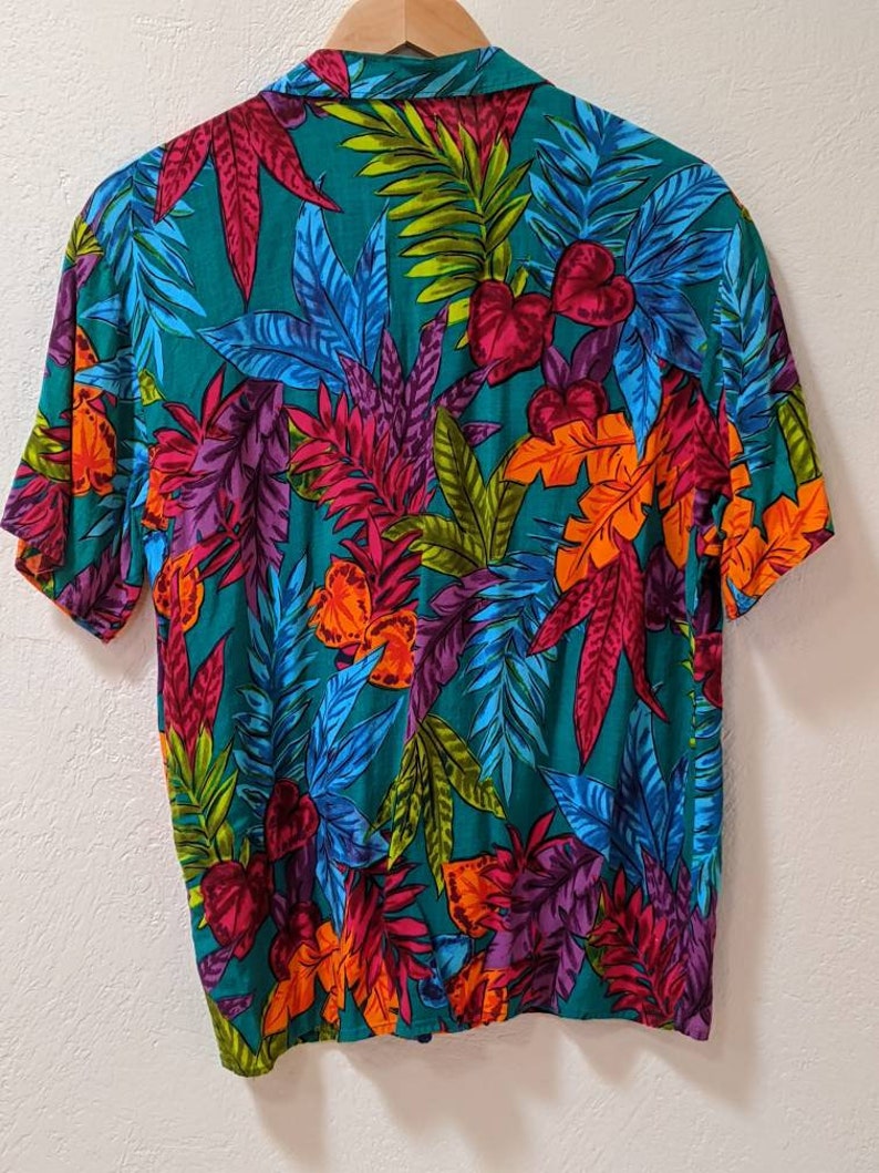 Vintage 80/'s Tropical Neon Buttondown T-Shirt XL All Over Print