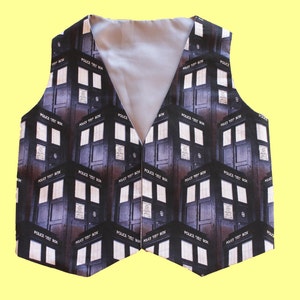 Trendy Tardis Baby Waistcoat Dr Who Vest Handmade in UK Baby Newborn gift Wedding Party Sci-fi Boy Doctor Who Ready to Ship 6-12-18 month