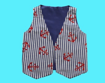 Lindo marinero Náutico bebé chaleco regalo chaleco unisex Navy Anchor Stripes Listo para enviar boda junto al mar RNLI bote salvavidas 6-12-18 meses